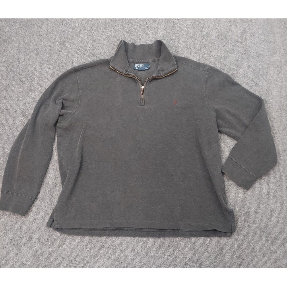 Vtg POLO RALPH LAUREN Sweater Mens Large Gray 1/4 Zip PUllover Pony Cotton